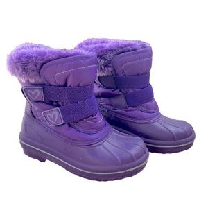 TARGET Girl Purple Hearts Velcro Faux Fur Lined Waterproof Snow Boots Sz 11/12